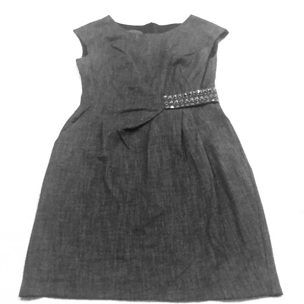 Dk gray classic cotton dress w/decorative waist